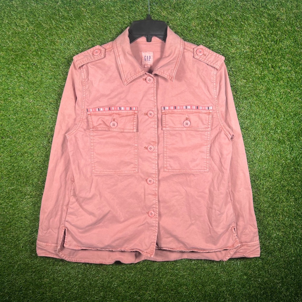 Gap Womens Utility Jacket Small Dusty Rose Pink Button Front Military Twill